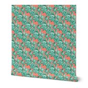 Mid Century Modern Floral Cocktail ~ Mint and Coral Two Tone 