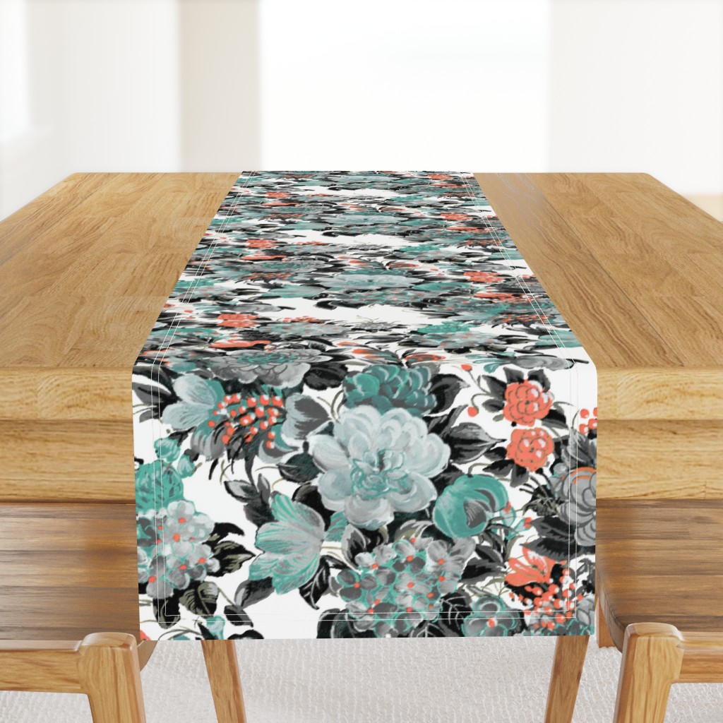 Mid Century Modern Floral Cocktail ~ Mint and Coral 