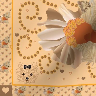 Yorkie Little Rue Orange 42x36" quilt panel