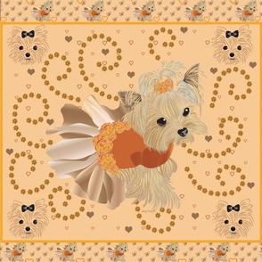 Yorkie Little Rue Orange 42x36" quilt panel