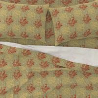 Caroline Calico ~ Rococo Gold and Turkey Red on Linen Luxe 