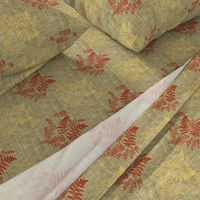 Caroline Calico ~ Rococo Gold and Turkey Red on Linen Luxe 