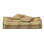 Caroline Calico ~ Rococo Gold and Turkey Red on Linen Luxe 