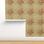 Caroline Calico ~ Rococo Gold and Turkey Red on Linen Luxe 