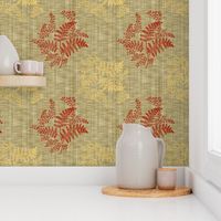 Caroline Calico ~ Rococo Gold and Turkey Red on Linen Luxe 