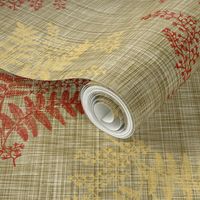 Caroline Calico ~ Rococo Gold and Turkey Red on Linen Luxe 