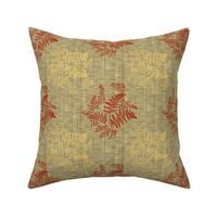 Caroline Calico ~ Rococo Gold and Turkey Red on Linen Luxe 