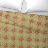 Caroline Calico ~ Rococo Gold and Turkey Red on Linen Luxe 