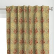 Caroline Calico ~ Rococo Gold and Turkey Red on Linen Luxe 