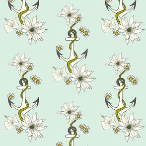 Anchor & Flowers with mint background