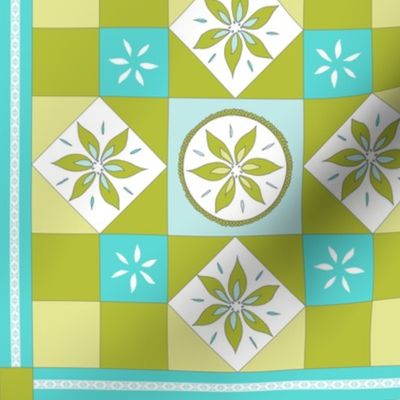 I Spy Southwest Cactus Flowers Quilt - Turquoise, Baby Blue and Cactus Greens