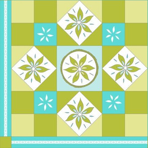 I Spy Southwest Cactus Flowers Quilt - Turquoise, Baby Blue and Cactus Greens