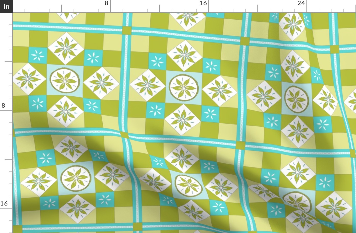 I Spy Southwest Cactus Flowers Quilt - Turquoise, Baby Blue and Cactus Greens