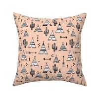 Cute indian summer teepee tent camping and arrow cactus western woodland theme in gender neutral soft pastel colors