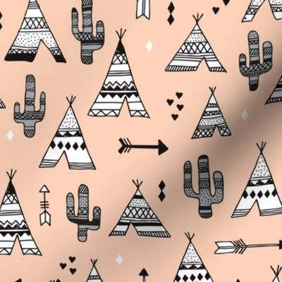 Cute indian summer teepee tent camping and arrow cactus western woodland theme in gender neutral soft pastel colors