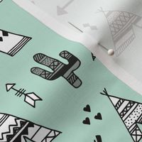 Cute indian summer teepee tent camping and arrow cactus western woodland theme in mint black and white