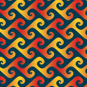 4" sunset fire waves on navy