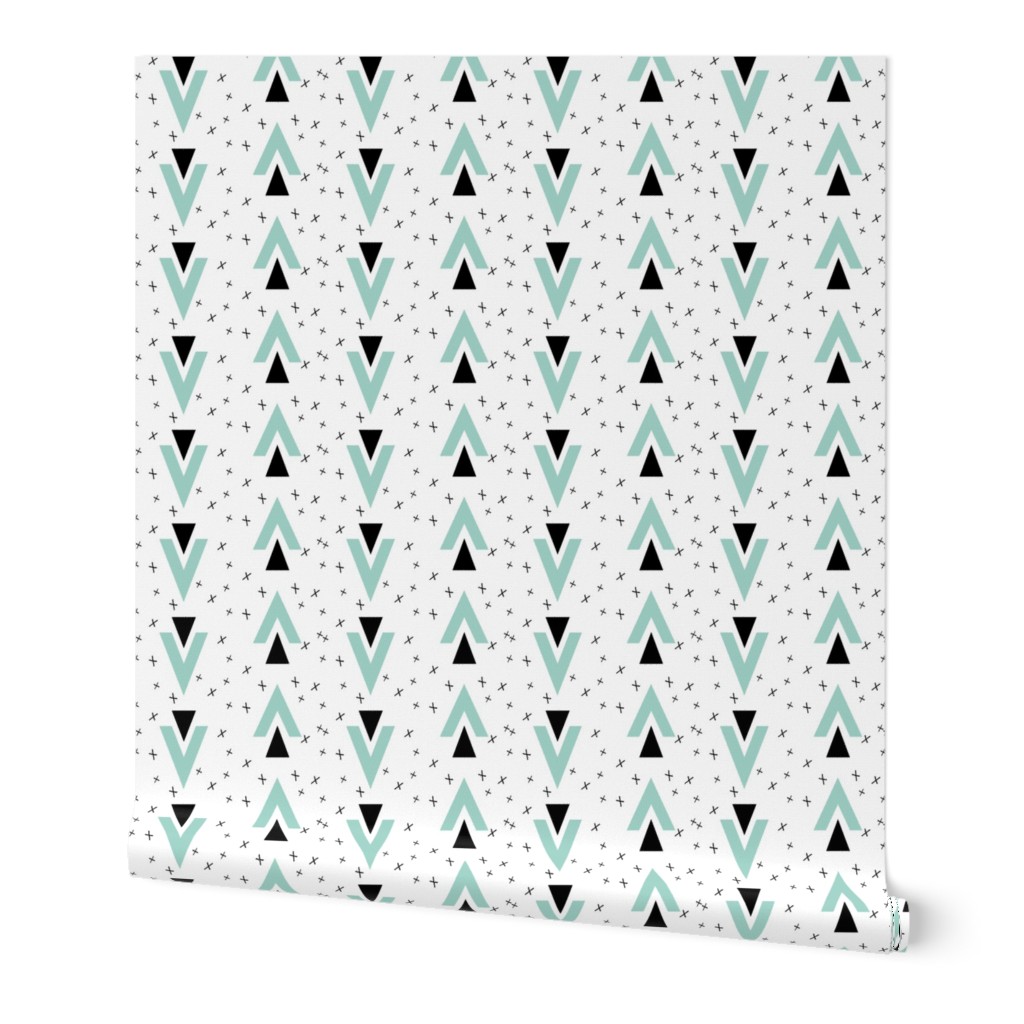 chevron triangles // plus sign black and white mint kids baby nursery