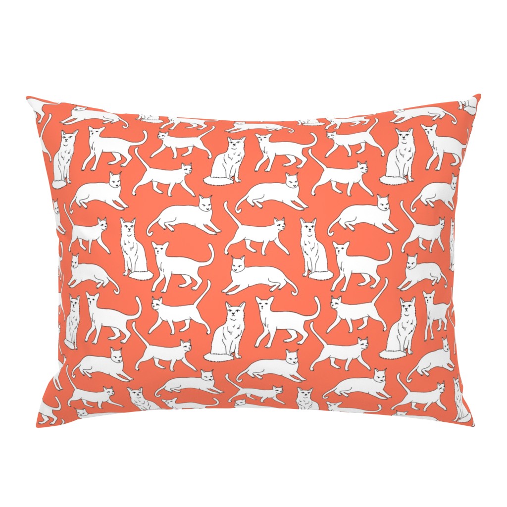 cats // orange coral cat fabric for cat ladies cute illustrated cats