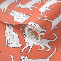 cats // orange coral cat fabric for cat ladies cute illustrated cats