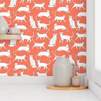 cats // orange coral cat fabric for cat ladies cute illustrated cats