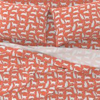 cats // orange coral cat fabric for cat ladies cute illustrated cats