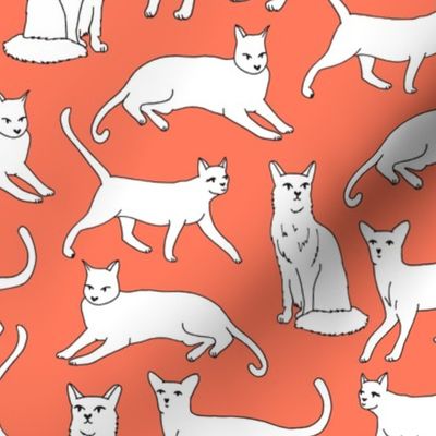 cats // orange coral cat fabric for cat ladies cute illustrated cats