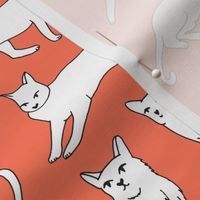 cats // orange coral cat fabric for cat ladies cute illustrated cats