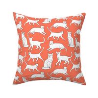 cats // orange coral cat fabric for cat ladies cute illustrated cats