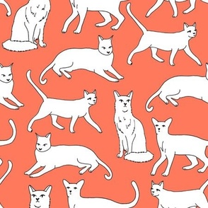 cats // orange coral cat fabric for cat ladies cute illustrated cats