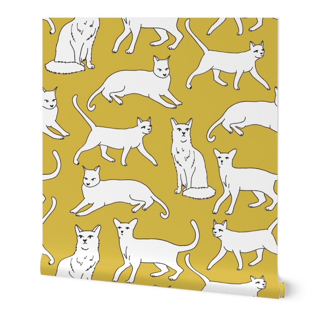 cats // cat mustard yellow cat cute cat lady pet cat fabric