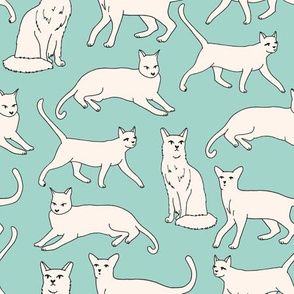 cats // mint and cream off-white cat kitten kitty cute cat fabric