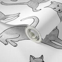 cats // grey watercolor cats watercolors painted grey nursery sweet cat fabric