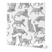 cats // grey watercolor cats watercolors painted grey nursery sweet cat fabric