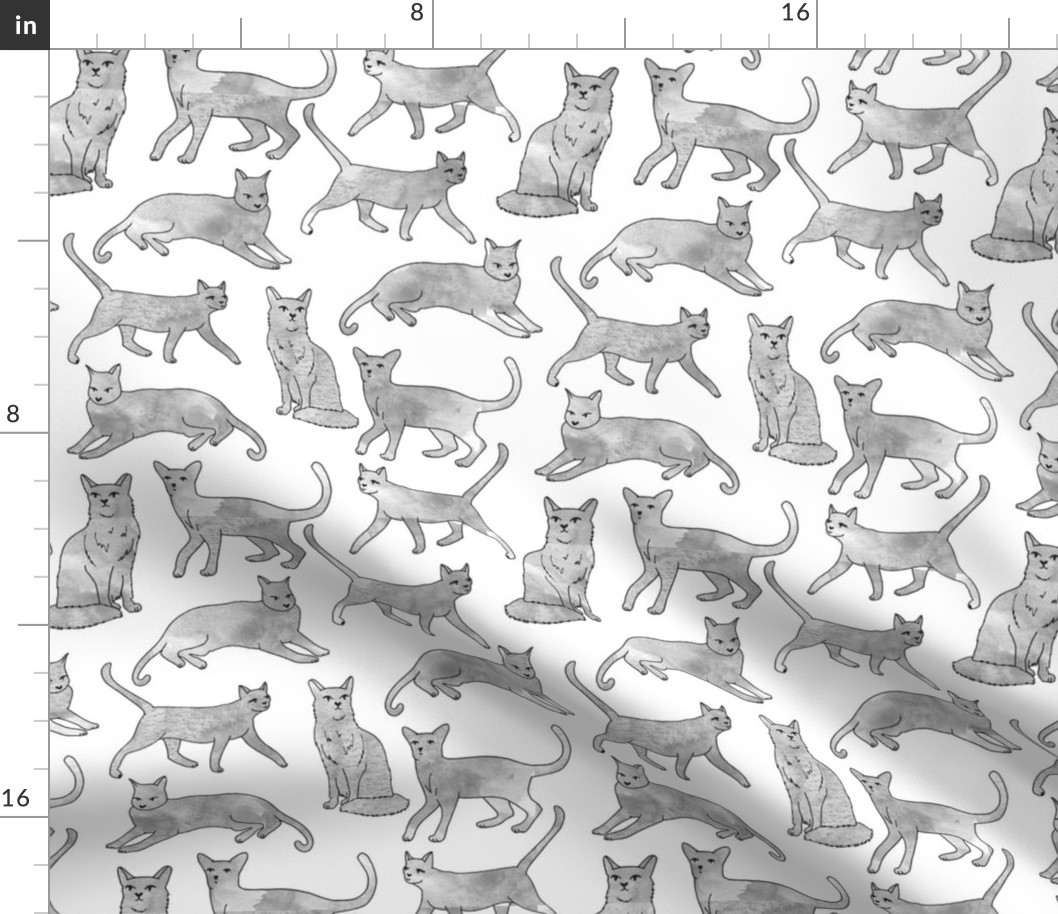 cats // grey watercolor cats watercolors painted grey nursery sweet cat fabric