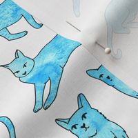 cats // watercolor aqua turquoise cats painted watercolors cat fabric