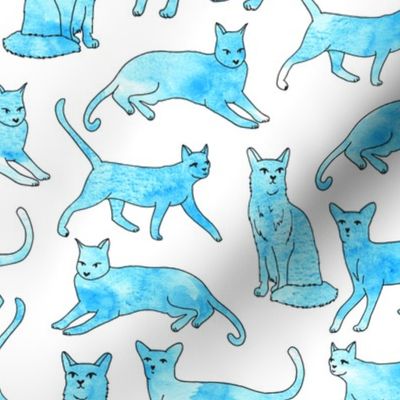 cats // watercolor aqua turquoise cats painted watercolors cat fabric