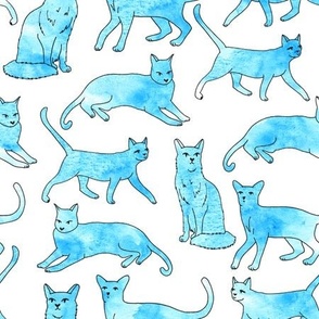 cats // watercolor aqua turquoise cats painted watercolors cat fabric