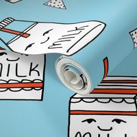 milk // blue and red kids food hand-drawn illustration