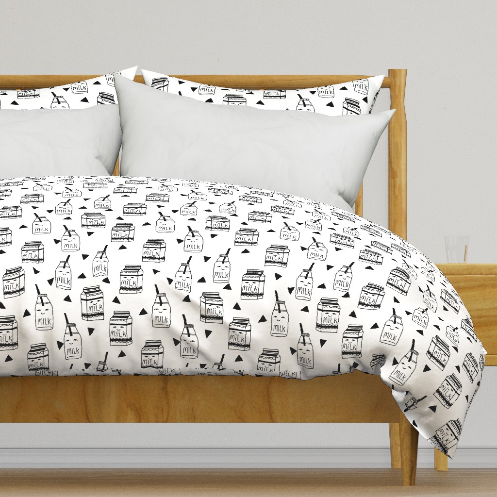 milk // black and white kids food hand-drawn illustration fabric pattern