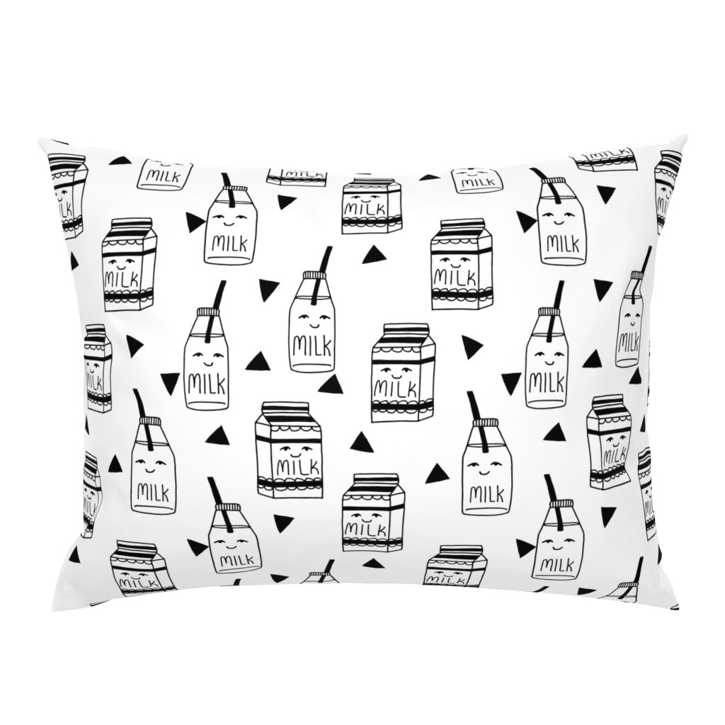 milk // black and white kids food hand-drawn illustration fabric pattern