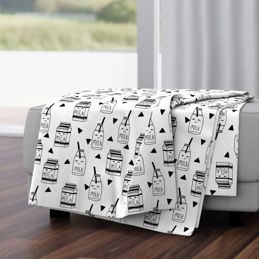 milk // black and white kids food hand-drawn illustration fabric pattern