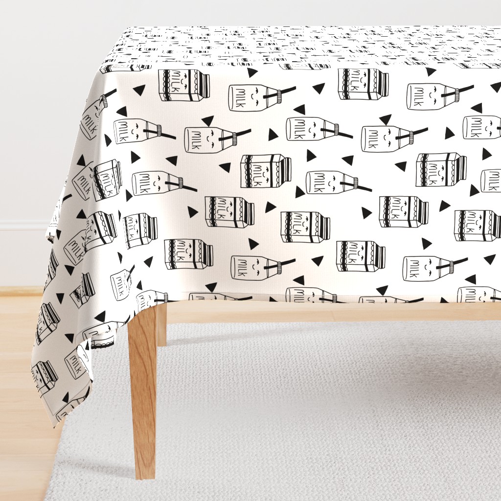 milk // black and white kids food hand-drawn illustration fabric pattern