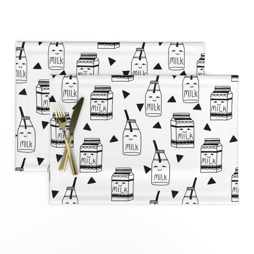 milk // black and white kids food hand-drawn illustration fabric pattern