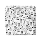 milk // black and white kids food hand-drawn illustration fabric pattern