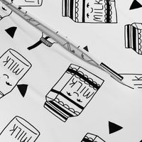 milk // black and white kids food hand-drawn illustration fabric pattern