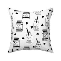 milk // black and white kids food hand-drawn illustration fabric pattern