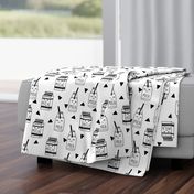 milk // black and white kids food hand-drawn illustration fabric pattern