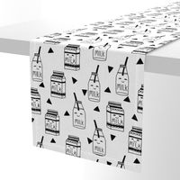 milk // black and white kids food hand-drawn illustration fabric pattern