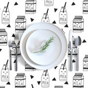 milk // black and white kids food hand-drawn illustration fabric pattern